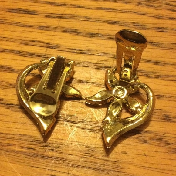 Vintage rhinestone flower earrings - Picture 2 of 3